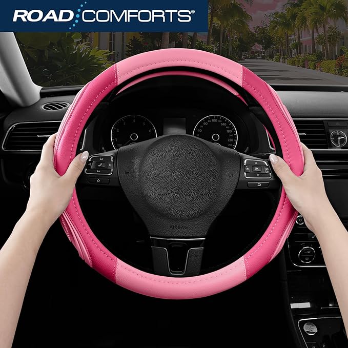 Road Comforts Car Steering Wheel Cover - Microfiber Leather Steering Wheel Wrap Sports 14.5-15 Inch Steering Wheel Cover Non-