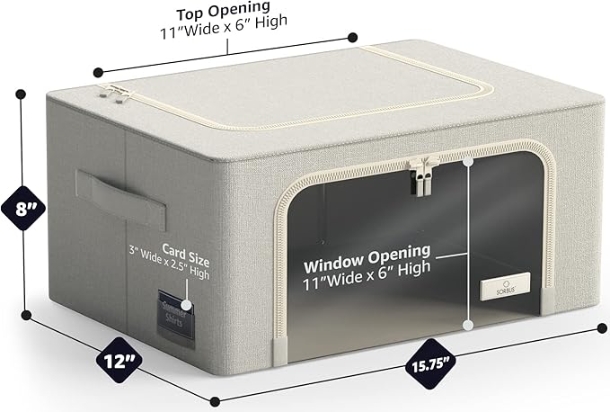 Sorbus Storage Bins with Metal Frame - Stackable & Foldable Clothes Organizer Bags - Oxford Fabric Storage Containers with La