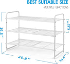 Simple Trending 3-Tier Stackable Shoe Rack, Expandable & Adjustable Shoe Shelf Storage Organizer, Wire Grid, White