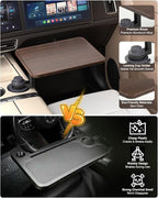 Car Desk for Laptop, Cup Holder Table with 360° Rotation - Wooden Car Laptop Mount, Car Table & Car Food Tray Compatible with Tesla Model Y/3/S & Most Vehicles
