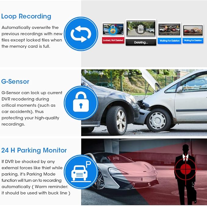 Upgraded 10'' Rear View Mirror Camera Mirror Dash Cam Front and Rear 1080P Backup Camera Full Touch Screen w Loop Recording, 