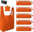 BeeGreen Orange Reusable Grocery Bags Wholesale Pumpkin Reusable Kitchen Bags Bulk Foldable-Machine Washable with Zipper Storage Pouch 50 Packs