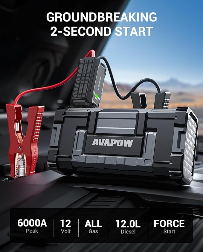AVAPOW 6000A Car Battery Jump Starter(for All Gas or up to 12L Diesel) Powerful Car Jump Starter with Dual USB Quick Charge