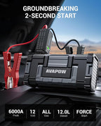 AVAPOW 6000A Car Battery Jump Starter(for All Gas or up to 12L Diesel) Powerful Car Jump Starter with Dual USB Quick Charge