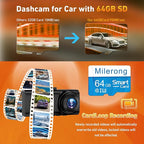 4K Dash Cam Front and Rear, 4K+1080P Dashcam, Dash Camera for Cars with 5GHz WiFi & App Control, GPS, 64GB Card, 24H Parking 