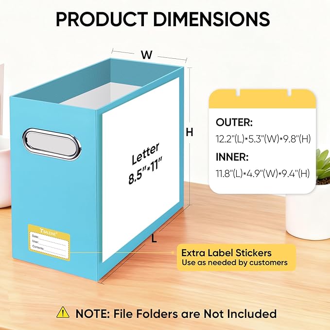 BALEINE File Organizer Box, Cardboard File Folder Organizer with Handle for Letter Size, Portable Collapsible Hanging Filing 