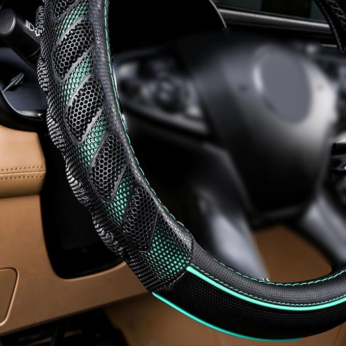 Flying Banner car Steering Wheel Cover Faux Leather Massage Universal fit 3D Honeycomb Hole Anti-Slip Sporty 15 Inches (Mint 