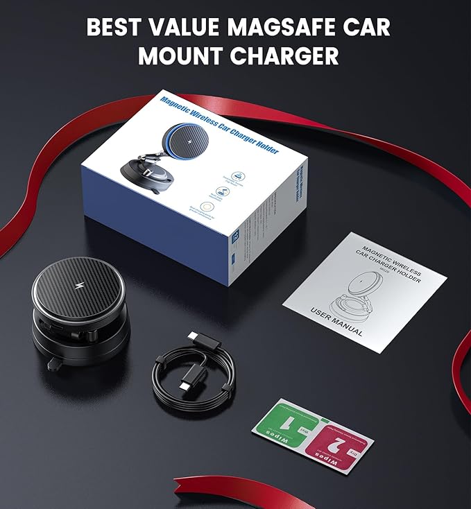 for MagSafe Car Mount Charger 15W Fast Wireless Charging Magnetic Car Phone Holder, 82+LBS Strongest Suction, 3200gf Strongest Magnetic,360°Rotatable Stand for iPhone 17-12 Pro Max Plus Air
