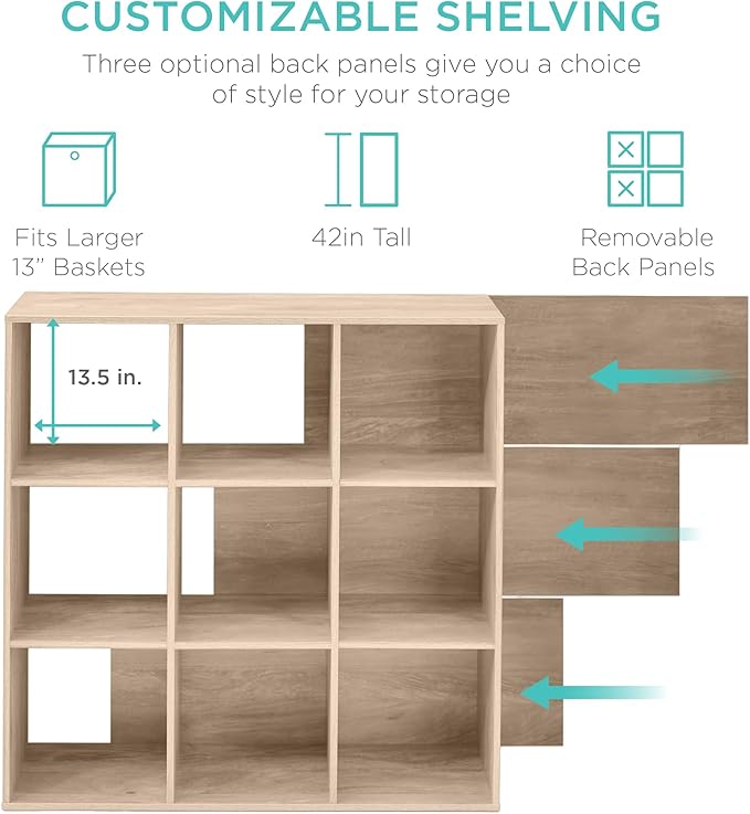 Best Choice Products 9-Cube Storage Organizer, 13.5in Shelf Opening, Bookcase, Display Shelf, Customizable w/ 3 Removable Bac