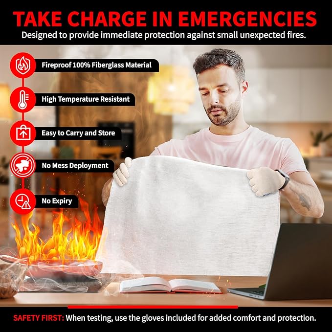 Protect Life Saving Emergency Fire Blankets 2 Pack - 40"x40", Fiberglass Fire Blanket for Home & Kitchen - Fire Suppression o