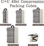 U+U 4 Set Compression Packing Cubes - Ultralight Cream Travel Organizers, Space-Saving Suitcase Organizer, Expandable Packing