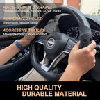 PINCTROT D Shaped Race Grip Steering Wheel Cover, Anti Slip Silicone Perforated Design with Soft Touch Padding, Enhanced Grip for Sporty Driving Flat Bottom 14.5-15 Inch (Racing Black)