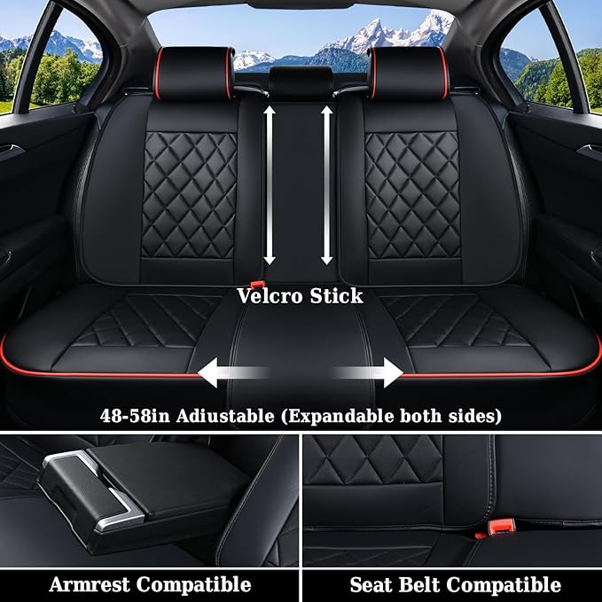 Coverado Car Seat Covers Full Set, Luxury Faux Leather Waterproof Seat Covers, Black Car Seat Covers, Universal Car Seat Prot