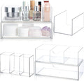 CroBlissful Medicine Cabinet Organizer 4 Tier Stackable Makeup Organizer Tray with 2 Drawers 2 Storage Box 1 Lip Gloss Holder