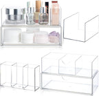 CroBlissful Medicine Cabinet Organizer 4 Tier Stackable Makeup Organizer Tray with 2 Drawers 2 Storage Box 1 Lip Gloss Holder
