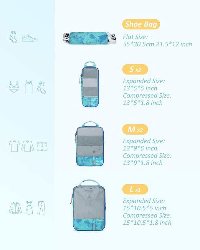 BAGSMART 6 Set /4 Set/2 Set Compression Packing Cubes for Travel, Lightweight Luggage Organizer Bags, Durable Space Saver Bag