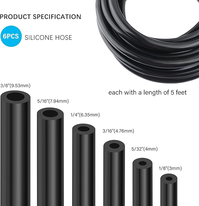 Multipurpose Vacuum Line Kit,6PCS 5Ft Vacuum Hose Automotive+64PCS Vacuum Line Connectors,Max 130PSI Silicone Hose for Variet