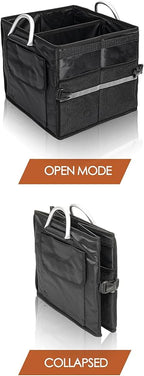 Small Trunk Organizer With Lid, For SUV Car Truck, Black 28L, Foldable Waterproof Oxford Fabric, 2-Compartments With Aluminiu