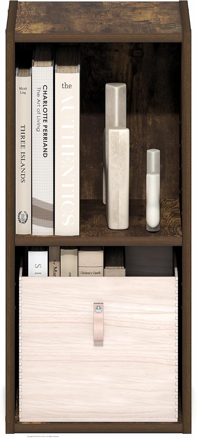 Furinno Fulda Book Shelf, 2-Tier Narrow Bookshelf, Bookcase with 10-in Width Storage Shelf, 9.3 x 9.8 x 21.2, for Living Room