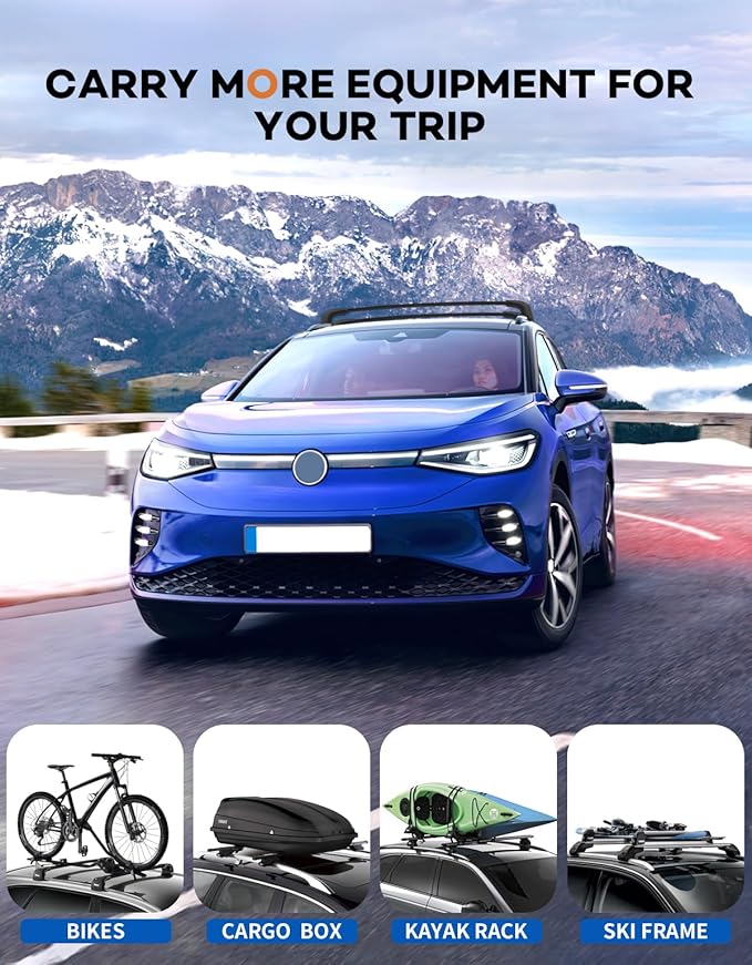 Roof Rack Cross Bars 220lbs Compatible with Volkswagen VW ID4 ID.4 2021-2026, Lockable Heavy Duty Aluminum Roof Rails Crossbars Cargo Canoe Black Rooftop Cargo Carrier.