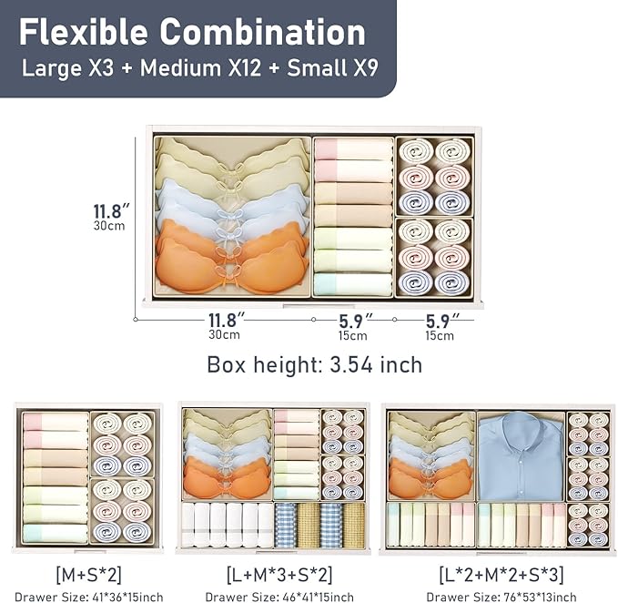 DIMJ Drawer Organizer Clothes, 8 Pack Dresser Organizer, Foldable Closet Organizers and Storage, Fabric Dresser Bins, Drawer 