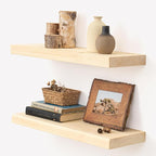Marsmiles Natural Floating Shelves for Wall - 24 Inch Unfinished Wooden Floating Shelves Set of 2-24 Inch Wide x 7.7 Inch Dee
