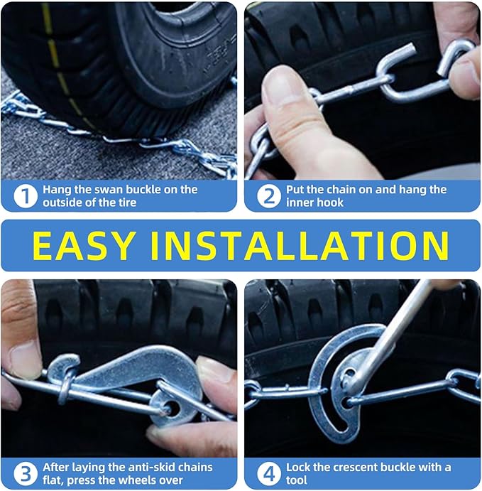 2 Pack Heavy Duty Winter Tire Snow Chains, Universal Fit for Car SUV Pickup Trucks, Reusable Anti Slip Emergency Traction Cha