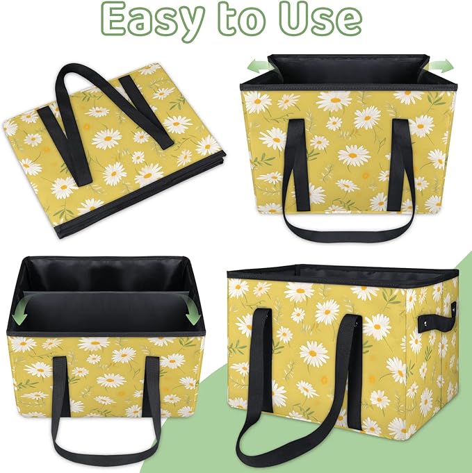 Reusable Grocery Bags Heavy Duty Shopping Bags Foldable Large Tote Bags with Long Handles & Hard Bottom