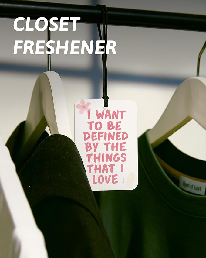 Boho Pink Floral Inspirational Car Air Freshener 4 Pcs, Preppy Girly Motivational Quotes Hanging Air Freshener for Cars Close