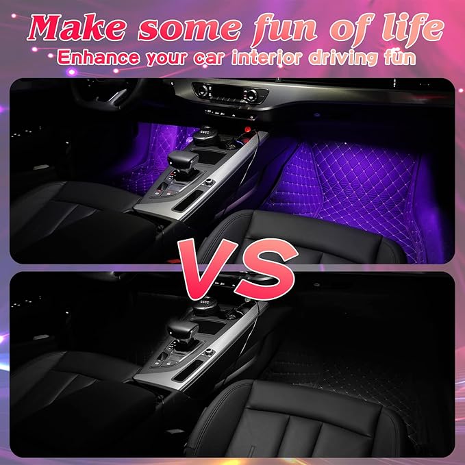 Led Lights for Car,Ambient Lights for Car,Car Footwell Lights,Car Ambient Light,16 Million Colors Music Sync,DIY Mode Multicolor LED Interior Lights for Cars,Trucks,SUVs,12V Power