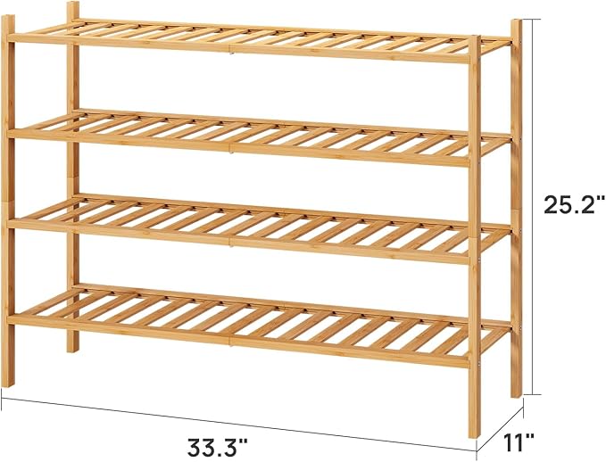 viewcare Shoe Rack, 4-Tier Long Shoe Rack for Entryway, Bamboo Wood Shoe Shelf for Closet & Hallway, Long 33IN | Beautiful | 