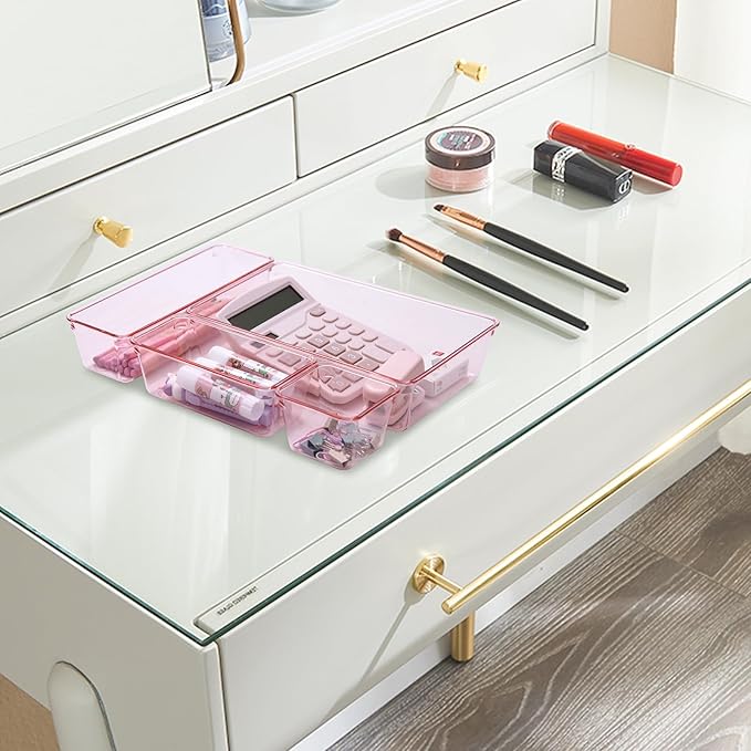 Kitchen Desk Drawer Organizers Storage for Office, Small Acrylic Vanity Trays Makeup Organizer for Drawer Bathroom Plastic Ma