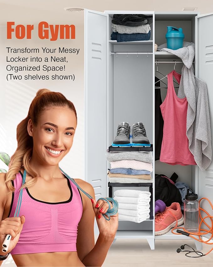 Locker Organizer Shelf， Adjustable Width and Height, Ideal Locker for School, Office, and Gym Lockers… (Pink)