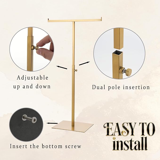 Purse Display Stand Jewelry Towers 2 Packs Stainless Steel Bag Stand Tabletop Adjustable Height Double Hook Hanging Jewelry S