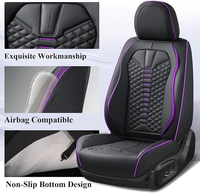 Coverado Leather Seat Covers, Car Seat Covers Full Set, Nappa Leather Seat Covers for Cars, Car Seat Protectors Waterproof, 5