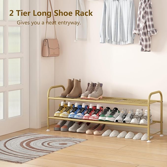 LINZINAR Shoe Rack Long 2 Tier Shoe Storage Organizer Metal Wide Shoe Shelf for Closet Entryway Bedroom 18 Paris Large Capaci