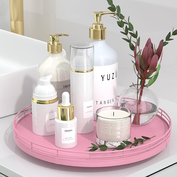 12 Oak Wood Bathroom Tray for Counter, Vanity Tray for Perfume Lotion Candle Makeup Jewelry Sink Soap Holder Turntable