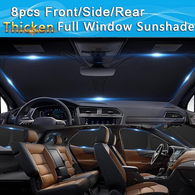 KMF 8pcs Thicken Car Window Shades for Hyundai Sonata Sedan 2015-2019 Accessories, Custom Windshield Sunshade Privacy Car Window Covers for Side Rear, Sun Visor UV Block and Blackout for Camping