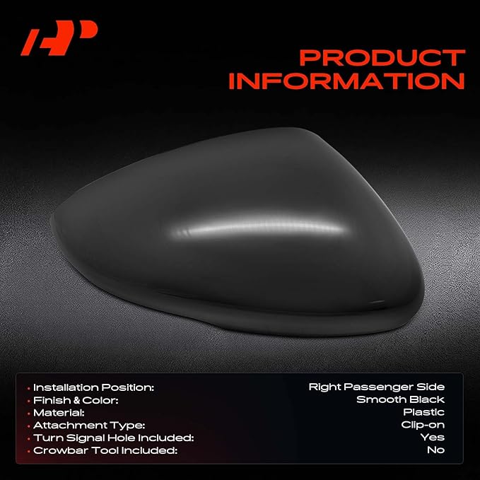 A-Premium Passenger Side Rearview Mirror Cover Cap - Compatible with Honda Accord 2018-2024 - Smooth Black, with Turn Signal Hole