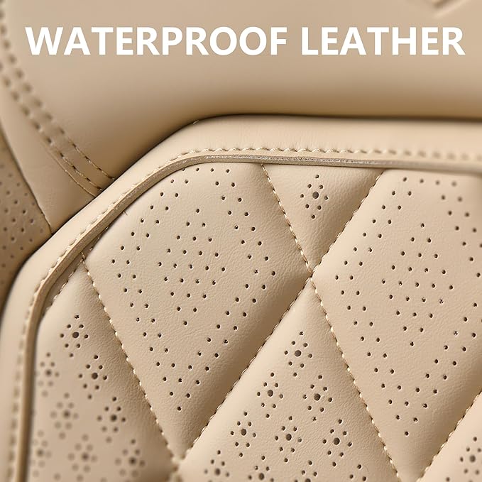 Coverado Front Seat Covers, Luxury Faux Leather Waterproof Seat Cover, Beige Car Seat Protector, Car Seat Cover Front Seats, 