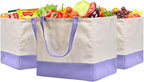 Reusable Grocery Bags Heavy Duty, 8.3 gal Foldable Large Canvas Tote Bag with Handles, Holds 60 lbs Canvas Shopping Bags, 3 Pack（Off White+Light purple）