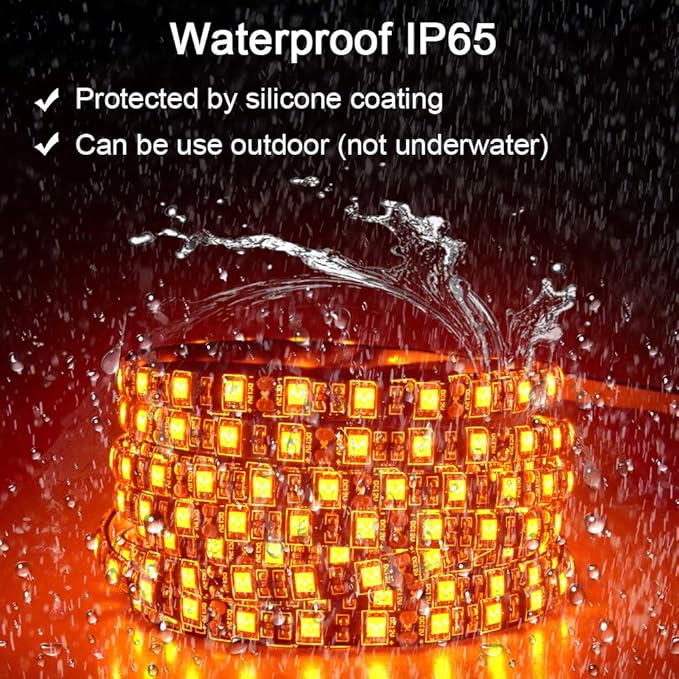 ALITOVE Orange LED Strip Lights 16.4ft 5050 SMD Black PCB 5M 300 LEDs Waterproof IP65 12V DC for Home Hotels Clubs Shopping malls Cars Lighting