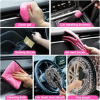 Viewsun Car Vacuum Cordless Rechargeable, 8000PA High Power Handheld Vacuum Cleaner with 17PCS Car Cleaning Kit, Pink Auto Ac