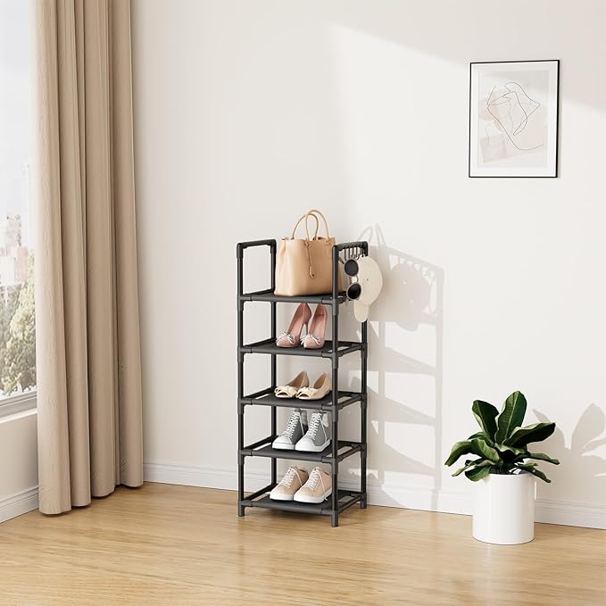 LANTEFUL Narrow Shoe Rack 5 Tier Shoe Shelf Storage for 5-10 Pairs Shoe and Boot, Sturdy Shoe Storage Space Saving Corner Sho