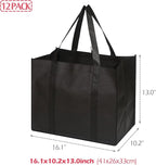 DIOMMELL 12 Pack Reusable Grocery Bags Large Foldable Heavy Duty Shopping Tote Produce Bag with Reinforced Handles for Groceries Clothes Vegetables Fruit, Black