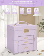 AKOZLIN 4-Tier Jewelry Box Leather Jewelry Storage Organizer with 3 Drawers Lockable for Women Girls Ring Necklace Earring Br