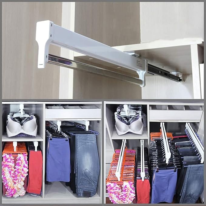 Pull Out Clothes Rail Extendable Pull Out Closet Rod - Wardrobe Pull-Out Trousers Rack, 35-60Cm Sliding Clothes Rail, Extenda