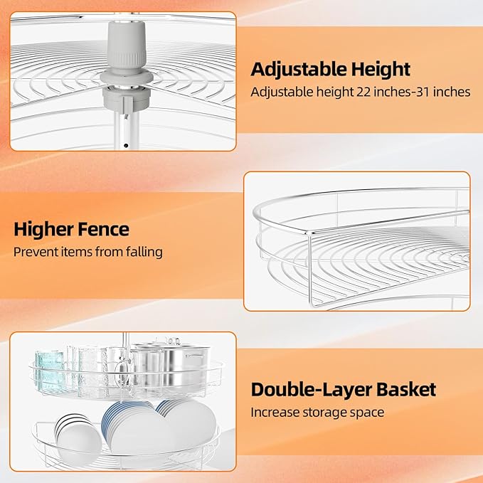 FAHKNS 28" Corner Cabinet Organizer for Kitchen, Fan Shape Lazy Susan Turntable for Cabinet, Stainless Steel 2 Tier Corner Ca