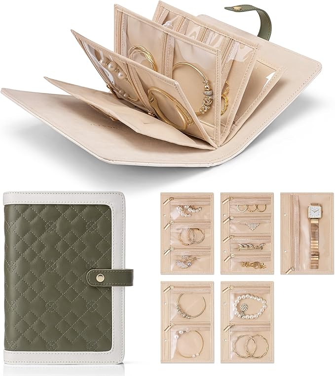 Vlando Travel Jewelry Organizer Case,Mom Gifts from Daughter,Jewelry Storage Book Ring Binder with Clear Zipper Velvet Jewelr