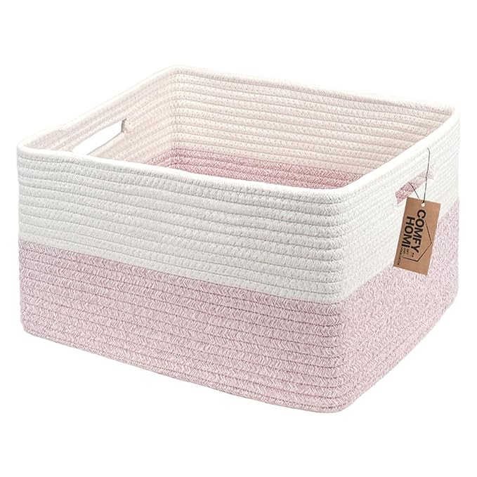 COMFY-HOMI Cotton Rope Woven Basket with Handles for Shelves,Toys,Book, Cloth Storage Baskets for Organizing-17" x 13" x 7.5"